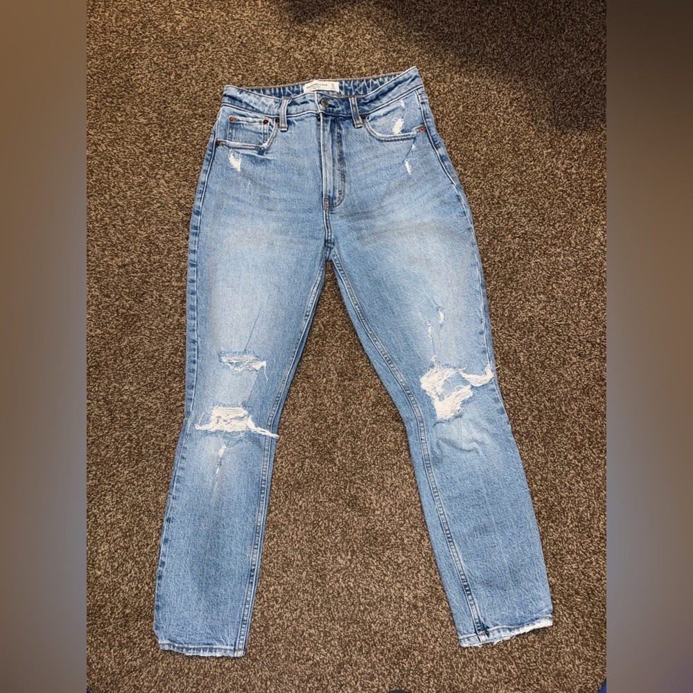 Abercrombie & Fitch Light Blue Distressed High-Rise Jeans